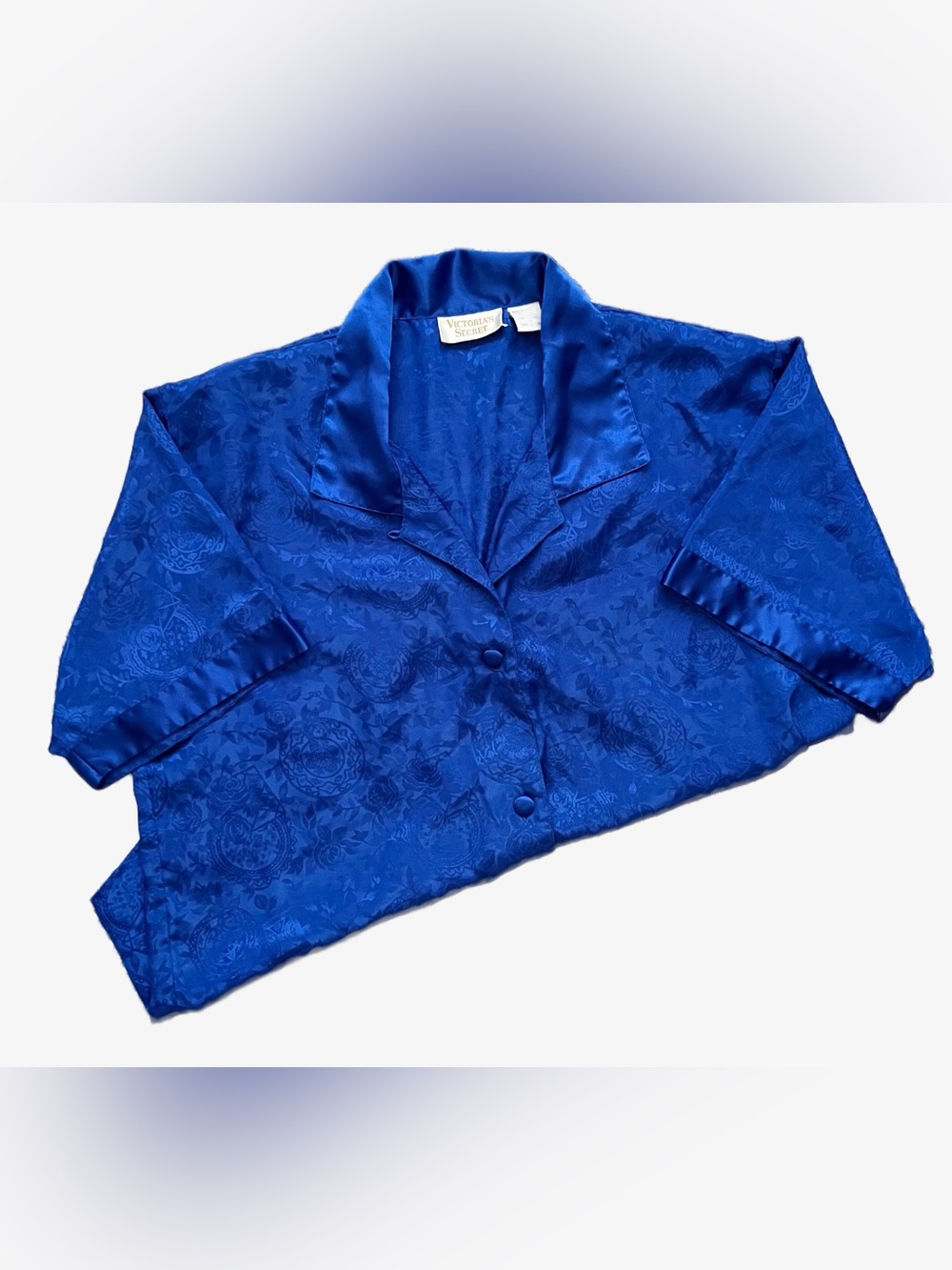 Vintage Gold Tag Victorias Secret Sleep Satin Night Gown Shirt Royal Blue Medium